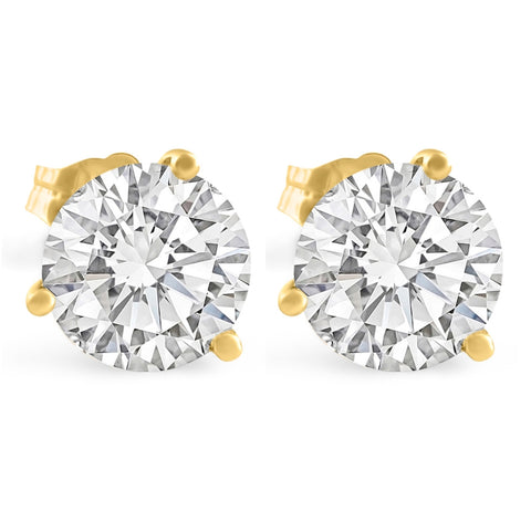 6.00CT Round Diamond Studs 14k Yellow Gold Lab Grown Screw Back Earrings