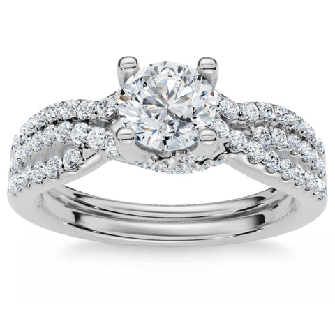 1ct Infinity Diamond Engagement Wedding Ring Set 14K White Gold Round Solitaire