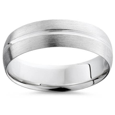 Mens 14K White Gold Brushed Comfort Fit Wedding Band