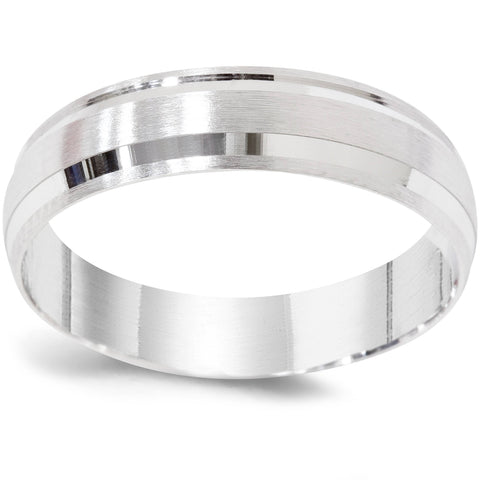 Mens 14K White Gold Brushed Comfort Fit Wedding Band