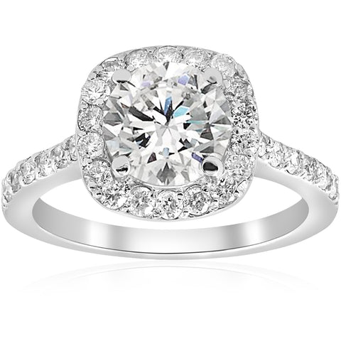 2 ct Cushion Halo Diamond Engagement Ring   Accent 14k White Gold Enhanced