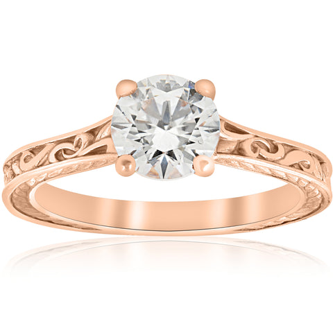 1ct Diamond Solitaire 14k Rose Gold   Engagement Ring Art Deco Enhanced