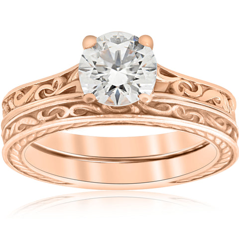 1ct Diamond Solitaire Rose Gold   Engagement Ring Wedding Band Enhanced