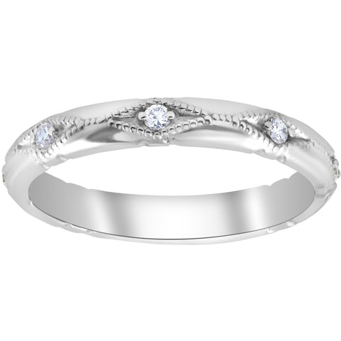 Diamond Wedding Ring   Stackable Womens Engagement 14k White Gold Band