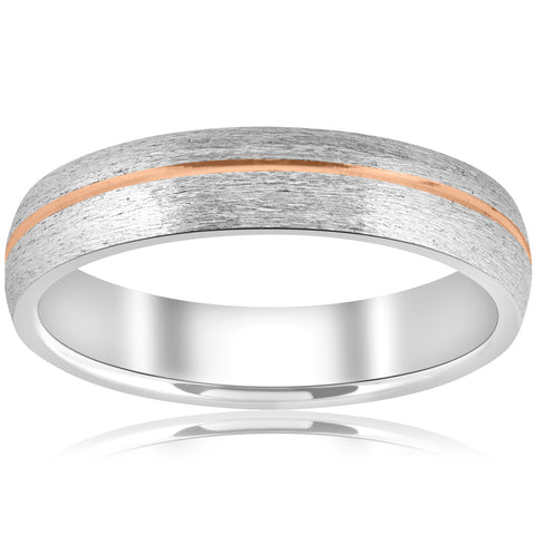 5mm 14k Rose Gold Two Tone Mens Brushed Wedding Band