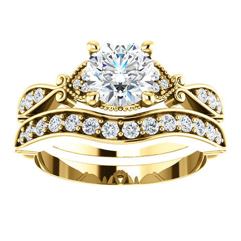 1 1/2ct TW Diamond   Engagement Matching Wedding Ring Yellow Gold Enhanced