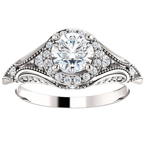 G/SI 1ct   Diamond Engagement Halo Ring Enhanced 14k White Gold