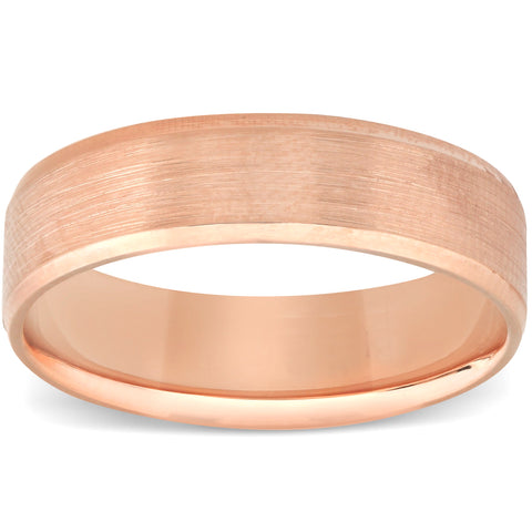 10k Rose Gold Mens Brushed Beveled Edge Comfort Fit Wedding Band