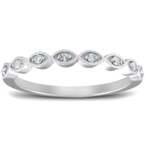 1/10 Ct Diamond Wedding Ring Womens Stackable 10k White Gold Anniversary Band