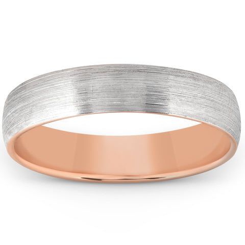 Brushed Rose Gold Two Tone Mens 5MM Dome Wedding Band Plain Polished Ring 10k