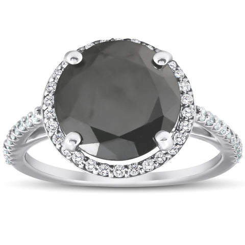 3 1/3 Ct Black Diamond Halo Engagement Ring 14k White Gold