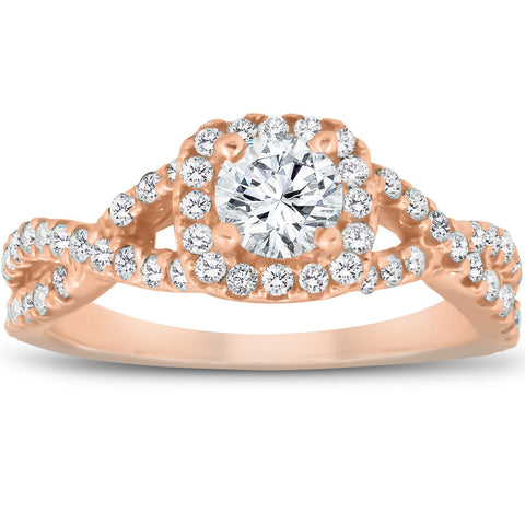 1 Ct Diamond Cushion Halo Engagement Ring 14k Rose Gold