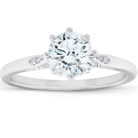 VS 1.05 Ct Diamond Engagement Ring   Accent 14k White Gold 8 Prong