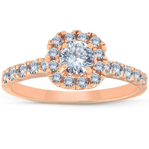 1 Ct Diamond Cushion Halo Engagement Ring 14k Rose Gold