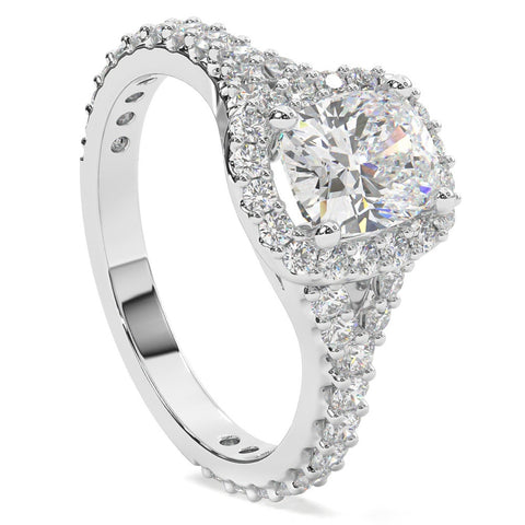 2Ct Cushion Halo Lab Grown Diamond Engagement Ring in 14k Gold