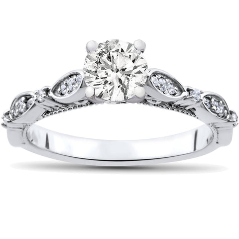 3/4ct Round Cut Natural Diamond Engagement Ring Antique Round 14k White Gold