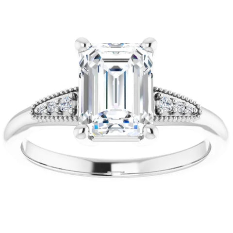 VS 1 3/4Ct Diamond & Emerald Cut Moissanite   Engagement Ring White Gold