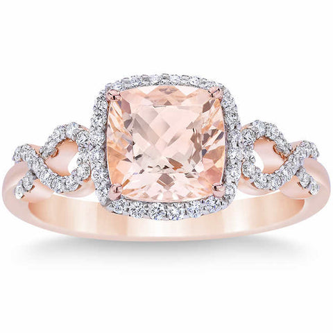 G/SI 2.50 Ct Diamond & Morganite Cushion Halo Ring 10k Rose Gold Lab Grown