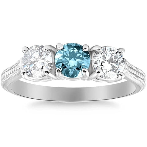 1 1/2Ct Blue Diamond Three Stone   Accent Engagement Ring in 10k Gold