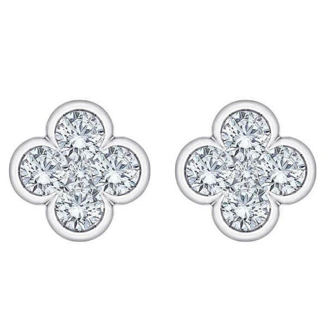 1/2Ct Diamond Earrings Women's Fashion Clover White or Yellow Gold Lab Grown