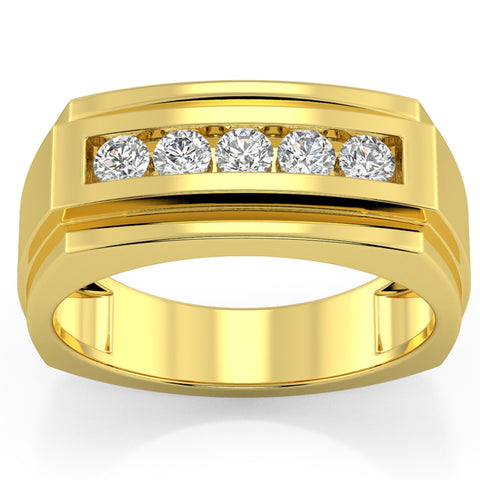 1/2Ct Men's Five Stone Diamond Brushed Ring in 14k Yellow Gold