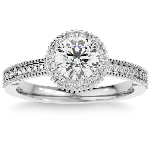 VS 1 1/10Ct TW   Diamond & Moissanite Halo Engagement Ring in Gold