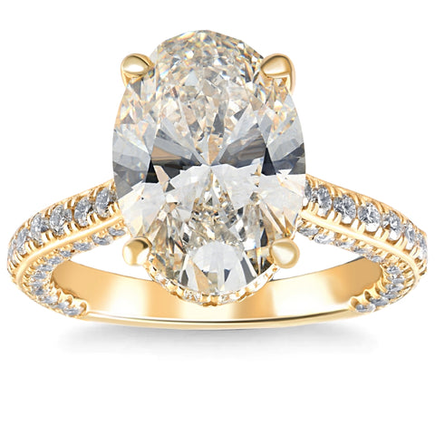 Certified 6.70Ct TW Oval Lab Grown Diamond Engagement Ring 14k Yellow Gold