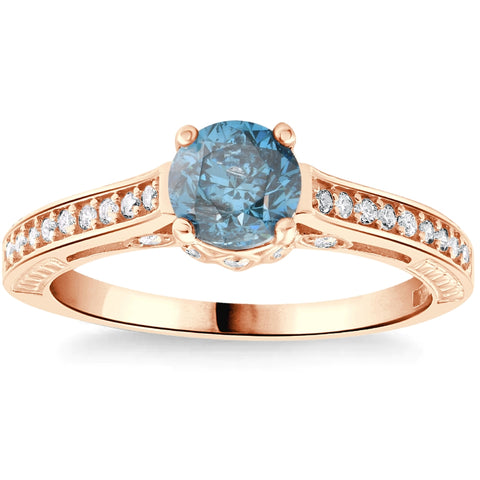 1 1/4Ct Blue Diamond   Engagement Ring 14k Rose Gold