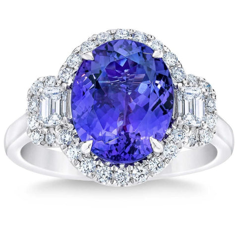 5Ct Oval Simulated Tanzanite Moissanite & Lab Grown Diamond Ring 10k White Gold