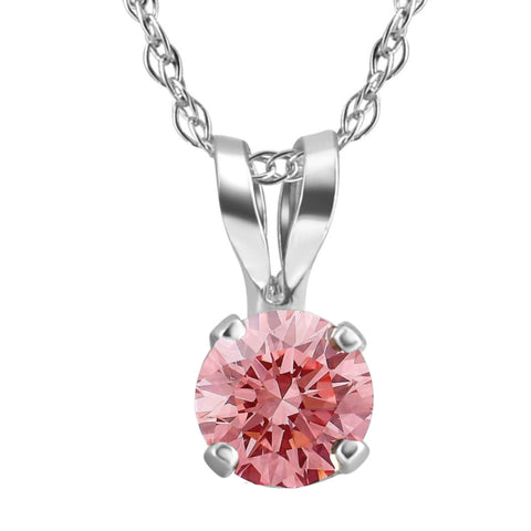 .20 - .50Ct Pink Diamond Solitaire Pendant 14k Gold Lab Grown 18" Necklace
