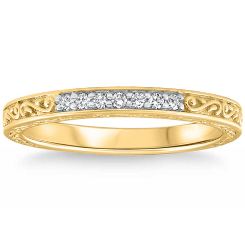 Stackable Diamond Wedding Ring Scroll Pattern Band 14k Gold Lab Grown