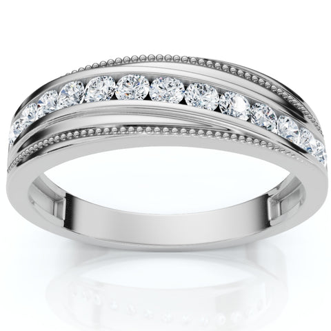 F/VS .50Ct Diamond Wedding Ring Men's Anniversary Band Channel Set Polished