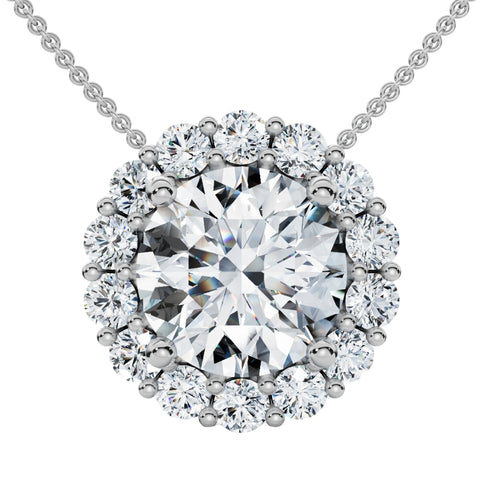 Certified 3 1/2Ct Halo Diamond Pendant Lab Grown 14k Gold Women's Necklace