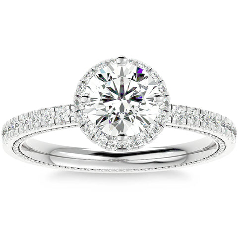 1 1/3Ct Diamond & Moissanite Halo Engagement Ring in 10k Gold