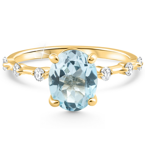 VS 2.25Ct Oval Blue Topaz Diamond Ring White or Yellow Gold Lab Grown