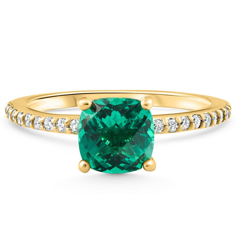 VS 1.75Ct Cushion Emerald & Diamond Ring Gold Lab Grown