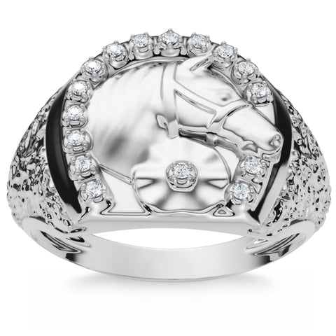 F/VS Men's Pinkie Horse Lucky Diamond Ring Gold Lab Grown