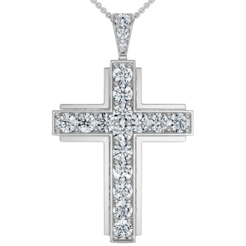 Men's Huge 2 1/2" Hip Hip 16Ct Diamond Cross Pendant Gold Necklace 40grams