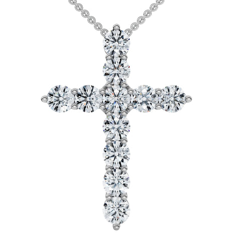 F/VS 1.25Ct Diamond Cross 14k Gold 18" Necklace 1" Tall