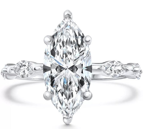 Certified 3.40Ct Marquise Diamond Engagement Ring 14k White Gold Lab Grown GH/VS