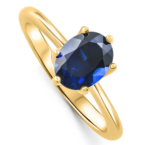 14k Yellow Gold Oval Blue Sapphire Engagement Anniversary Ring Lab Grown 9x7mm