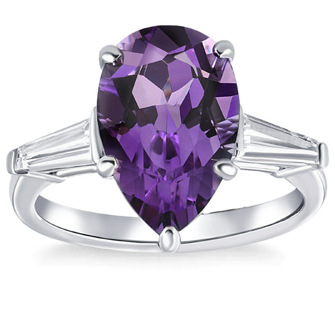 5Ct Pear Shape Amethyst & Moissanite Ring 14k White Gold