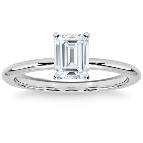 Platinum 1Ct Emerald Cut Diamond Solitaire Engagement Ring Lab Grown