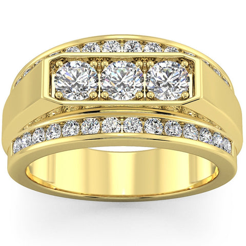 Men's 2 CT. T.W. Lab Grown Diamond Border Three Stone Ring in 14K Gold