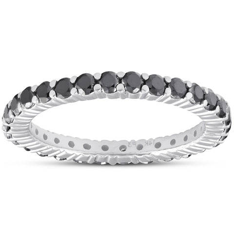 1 Ct Black Diamond Eternity Ring 14k White Gold