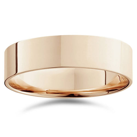 6mm Flat High Polished Wedding Band 14K Rose Gold