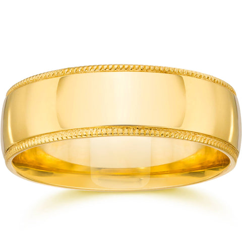 6MM Plain Wide Milgrain Wedding Band 14K Yellow Gold