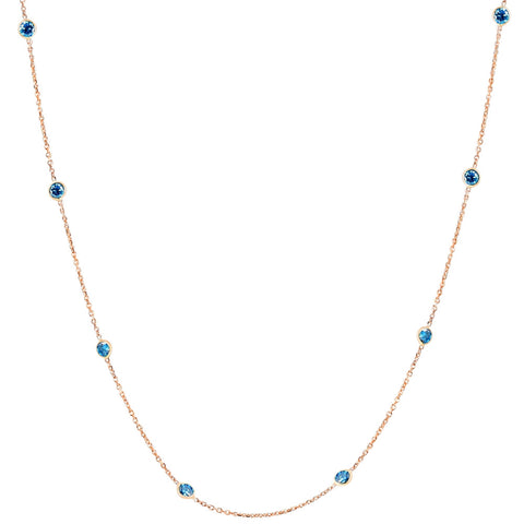 1 - 5Ct Blue Diamond Station Necklace Diamonds By The Yard 14k Gold 18" Lab Grow