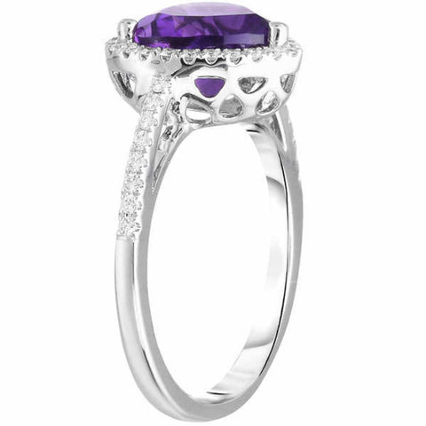 8mm Heart Amethyst & Diamond Ring in 14k White Gold