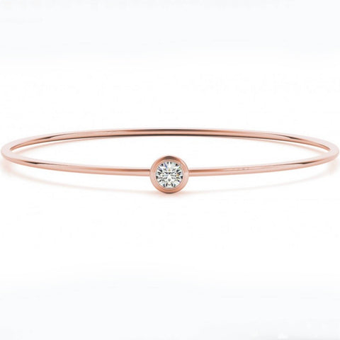 3/8ct Bezel Solitaire Round Brilliant Cut Bangle Bracelet 14k Rose Gold